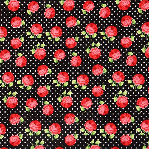 black Michael Miller fabric white polka dots and rose 2