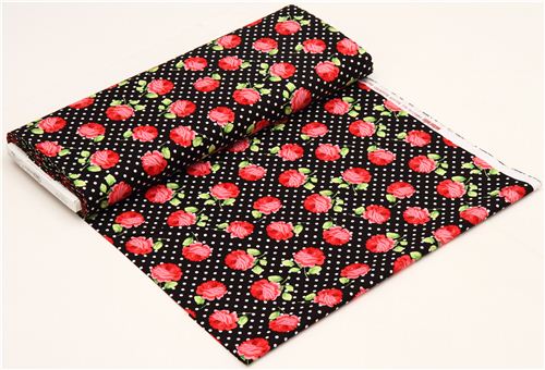 black Michael Miller fabric white polka dots and rose 3