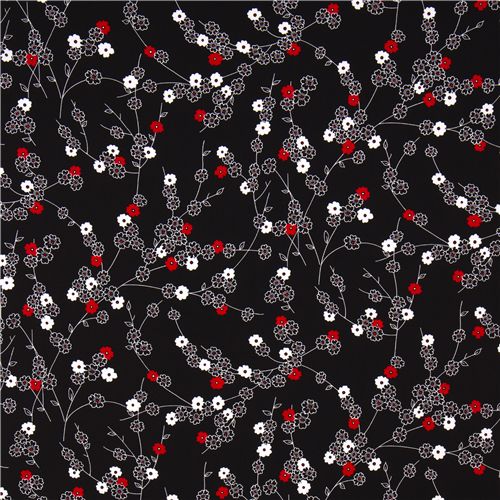 black Michael Miller fabric white-red flowers 2
