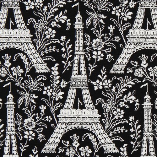Tissu enduit Michael Miller premium noir avec la Tour Eiffel Tissu