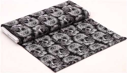 Michael Miller Fabric Skulls on Black 100% Cotton yardage quilting fabric FREAK OUT