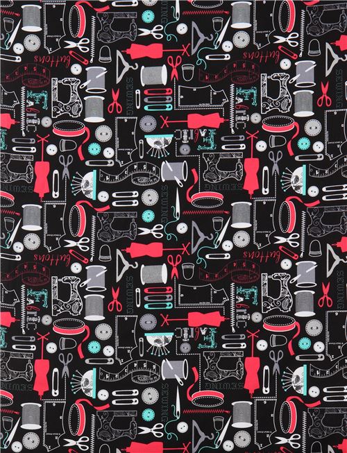 black Michael Miller fabric measuring tape pin sewing item Sew It modeS4u