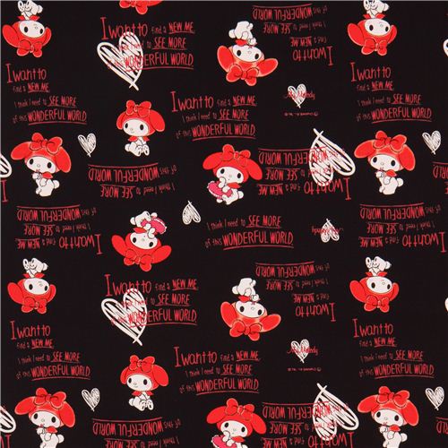 black My Melody heart writing canvas fabric by Sanrio  2