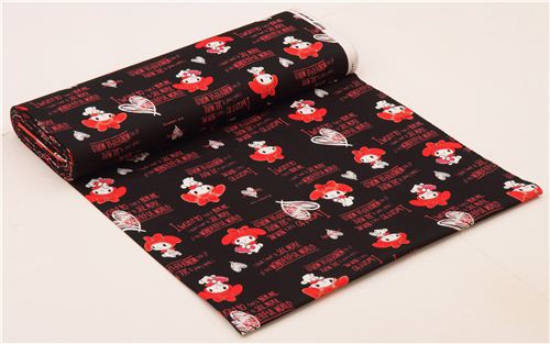 black My Melody heart writing canvas fabric by Sanrio  3