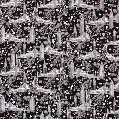 black New York City I Love NY heart fabricTimeless Treasures  3