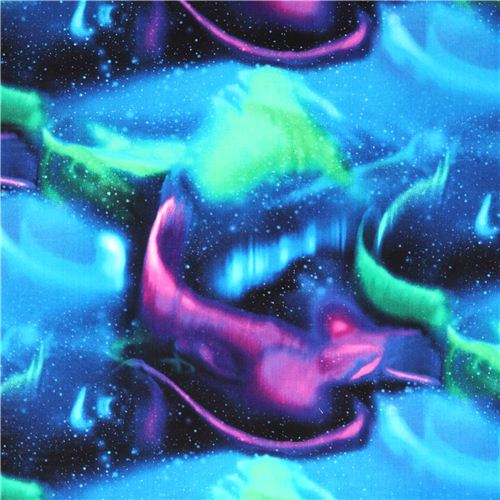 black 'Northern Lights' aurora borealis fabric by Timeless Treasures Fabric