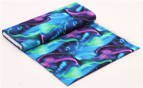 black 'Northern Lights' aurora borealis fabric by Timeless Treasure 4