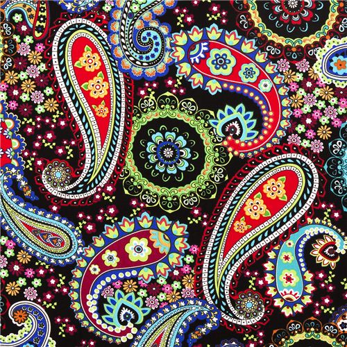 black Paisley & flower Timeless Treasures fabric Fabric