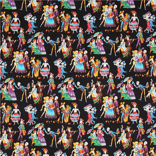 black Paseo De Los Muertos Alexander Henry skeleton fabric 2