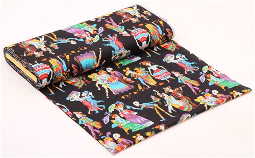 black Paseo De Los Muertos Alexander Henry skeleton fabric 3