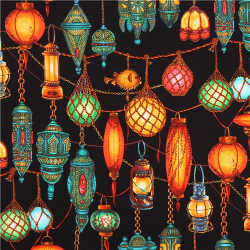 black Princess on a Pea lamp lantern fabric Elizabeth's Studio from the USA 1