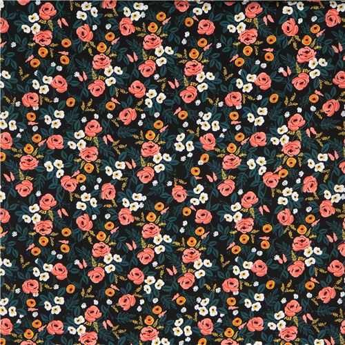 black Rayon fabric flower leaf by Cotton and Steel - modeS4u