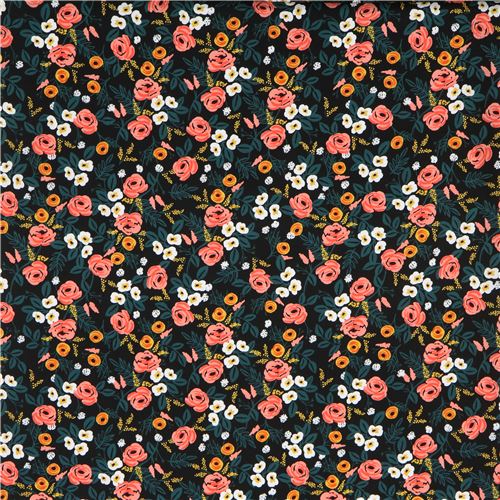 black Rayon fabric flower leaf by Cotton and Steel modeS4u