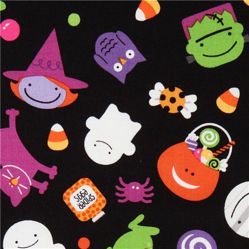 black Riley Blake Halloween fabric ghosts spiders Tela