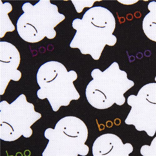 black Riley Blake Halloween fabric white ghosts 1