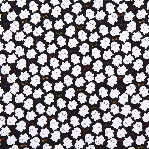 black Riley Blake Halloween fabric white ghosts 2