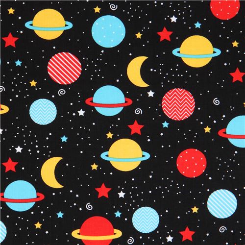 black Robert Kaufman fabric cute planet Space Explorers Fabric by ...
