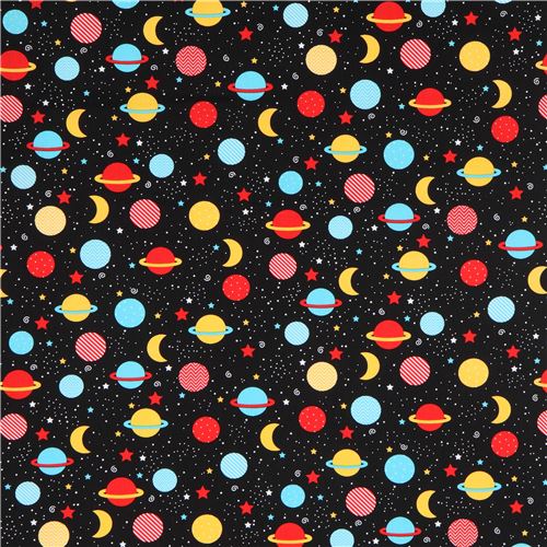 black Robert Kaufman fabric cute planet Space Explorers Fabric by ...