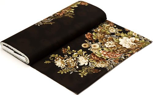 black Robert Kaufman fabric with Asian flowers & border 6