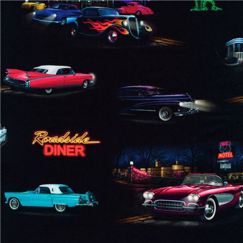 Black Robert Kaufman Fabric With Classic Cars Modes4u
