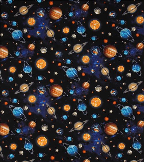Remnant (23 x 112 cm) - black Robert Kaufman planet outer space fabric Stargazers 2