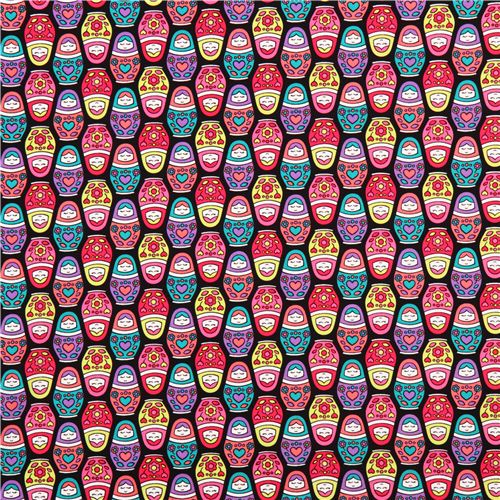 black Russian Dolls matryoshka fabric by Timeless Treasures 2