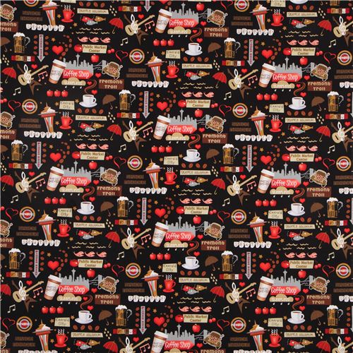black Seattle landmark fabric by Timeless Treasures 2