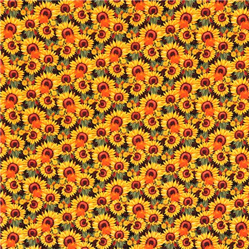 black Sunflower blossoms 'Harvest Collage' fabric Blank Quilting USA ...