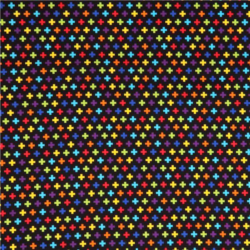 black Timeless Treasures colorful plus cross fabric  2