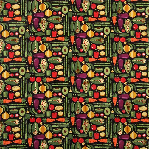black Timeless Treasures fabric with colourful vegetable USA 2
