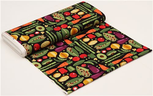 black Timeless Treasures fabric with colourful vegetable USA 3