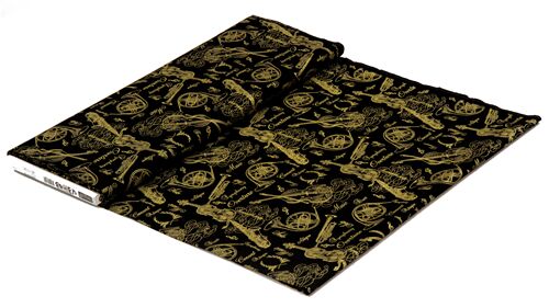 black Timeless Treasures fabric with metallic gold musical instruments ...