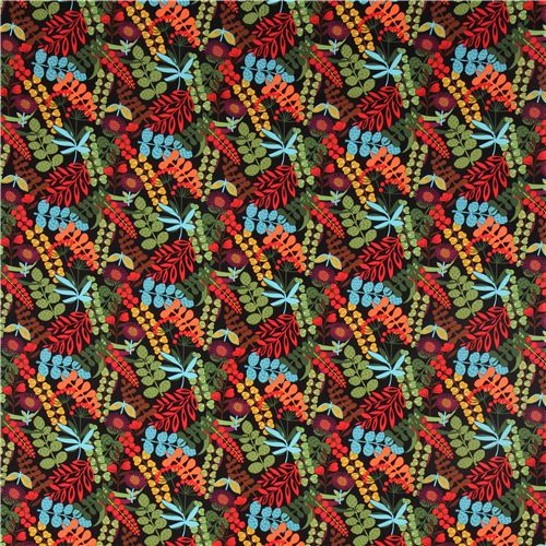 black Timeless Treasures fabric with wild flowers USA 2