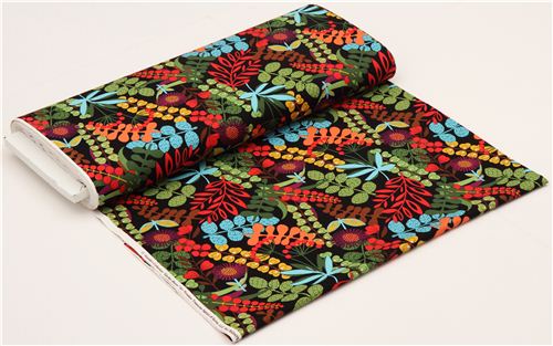 black Timeless Treasures fabric with wild flowers USA 3