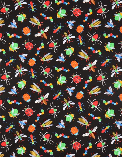 black Timeless Treasures insect animal fabric USA 2