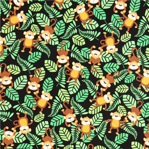 black Timeless Treasures jungle monkey animal fabric Fabric by Timeless ...