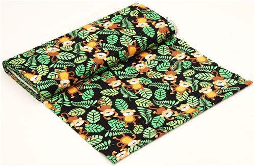 black Timeless Treasures jungle monkey animal fabric 3