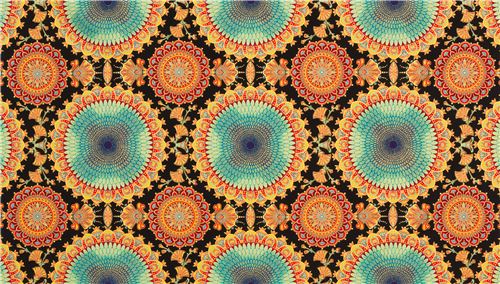 Remnant (17 x 112 cm) - black Treasures of Alexandria Robert Kaufman metallic gold medallion fabric 2