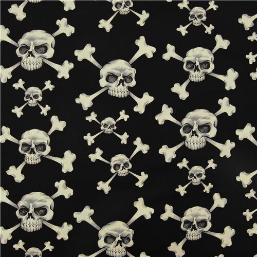 black US cotton fabric Alexander Henry Halloween skull and crossbones