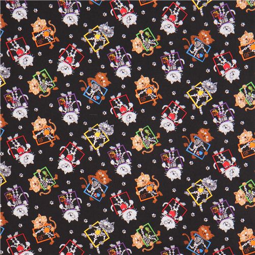black X-ray cat fabric by Timeless Treasures 2