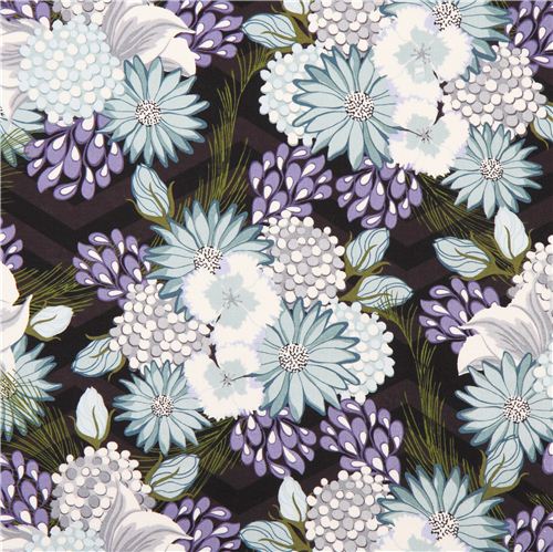 black and grey 'Bel Air' blossom flower fabric by Andover USA 1