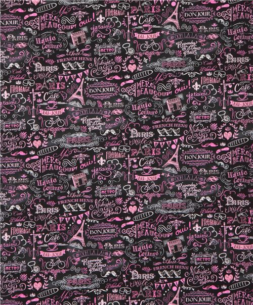 black and pink Paris Chalkboard Timeless Treasures fabric from the USA 3