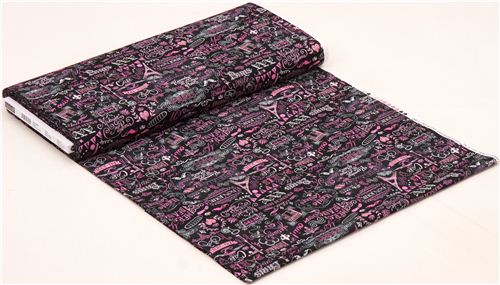 black and pink Paris Chalkboard Timeless Treasures fabric from the USA 4