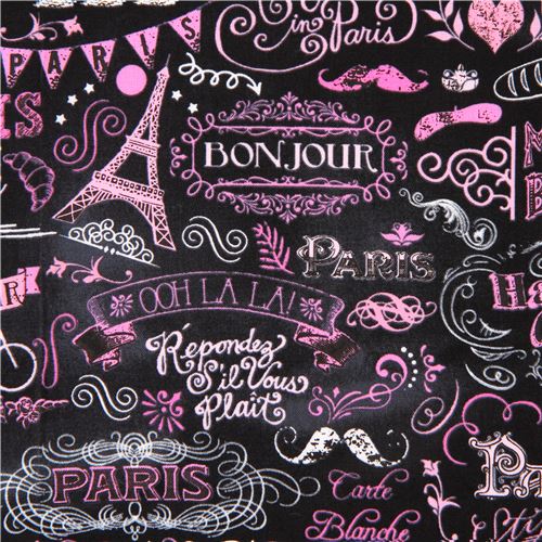 black and pink Paris Chalkboard Timeless Treasures fabric from the USA 5