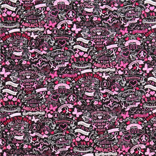 black and pink ribbon butterfly Timeless Treasures fabric - Retro ...