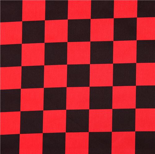 black and red square checkered polyester satin fabric by Kokka Japan 1