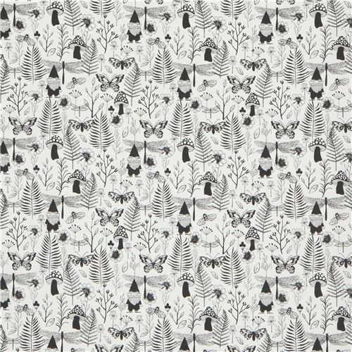 black and white garden gnome fabric - modeS4u