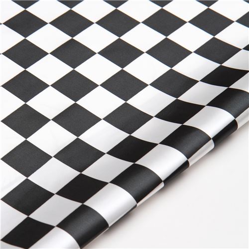 black and white square checkered polyester satin fabric by Kokka Japan ...