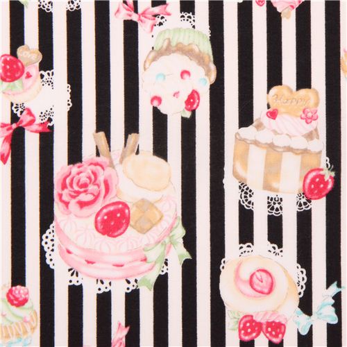black and white striped sweets dessert fabric by Cosmo 1