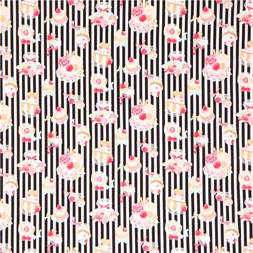 black and white striped sweets dessert fabric by Cosmo 2